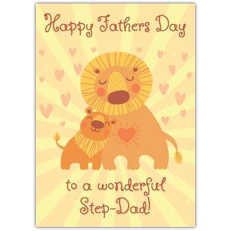 Happy Fathers Day Card for Wonderful Step Dad with Cute Lion Design