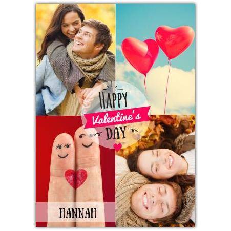 Personalised Valentines Day Photo Collage Card with Heart Balloons and Cute Finger Hearts Design