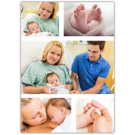 Newborn Baby with Parents Photo Collage Greeting Card for Birth or Family Celebrations