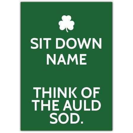 Personalised Think of the Auld Sod Irish Shamrock Greeting Card for Any Occasion