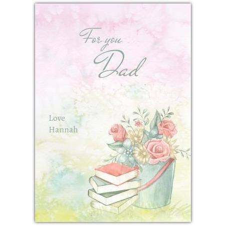 Personalised Dad Greeting Card with Books and Floral Bouquet Design