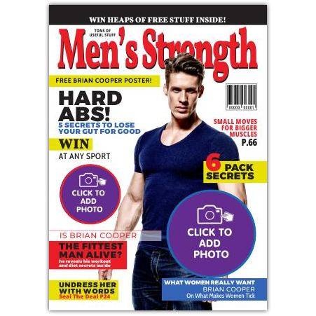 Personalised Men's Strength Magazine Cover Greeting Card with Photo and Custom Text