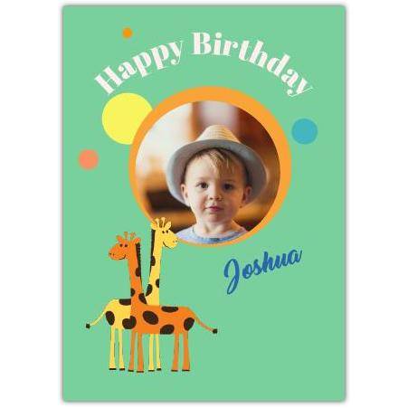 Personalised Childrens Birthday Card with Giraffe Design and Photo Upload Option