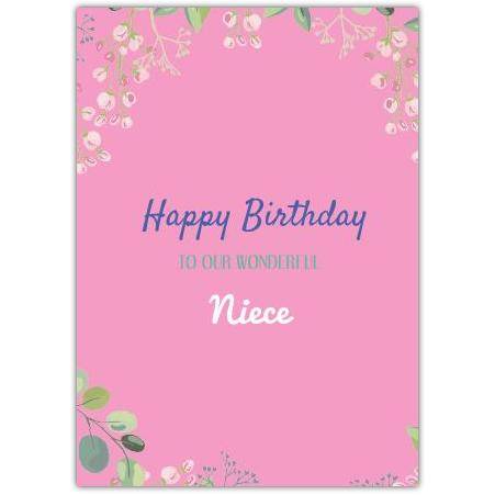 Pink Floral Happy Birthday Card for Niece Personalised Greeting Card