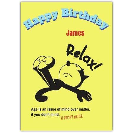 Personalised Relaxing Cat Happy Birthday Card with Humorous Quote