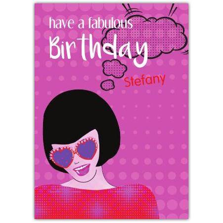 Personalised Happy Birthday Card for Girls Purple Fun Illustration Design