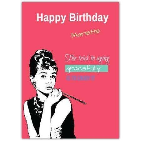 Happy Birthday Audrey Hepburn Illustration Card With Personalised Name Option