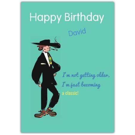 Personalised Humorous Happy Birthday Card with Man in Suit Illustration