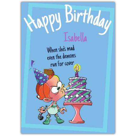 Personalised Funny Happy Birthday Card for Little Girl Blowing Out Candle