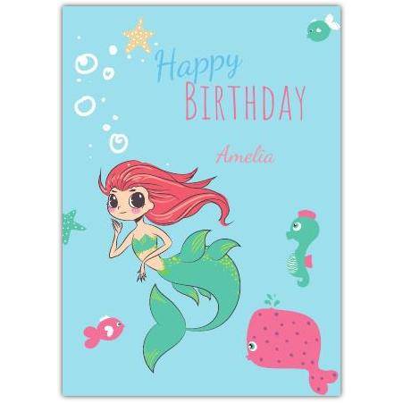 Personalised Mermaid and Fish Birthday Card for Girls with Sea Theme