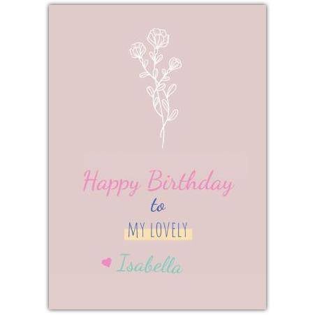 Personalised Happy Birthday Pink Rose Drawing Card for Her