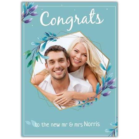 Personalised Congrats New Mr and Mrs Wedding Photo Card with Floral Hexagon Frame