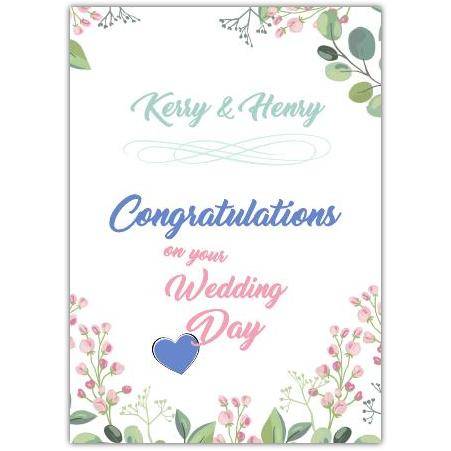 Personalised Floral Wedding Congratulations Card with Names and Heart Design