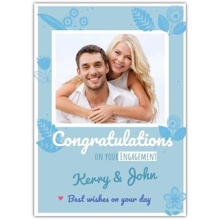Personalised Blue Engagement Congratulations Card with Photo and Best Wishes Message