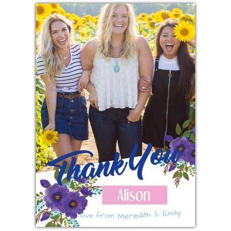Personalised Thank You Card with Photo and Purple Flower Design