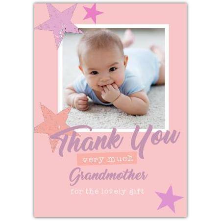 Thank You Very Much Grandmother Photo Pink Purple Stars Appreciation Card
