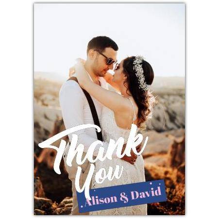 Personalised Wedding Thank You Card with One Photo and Two Names Customised Cover