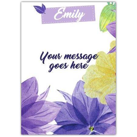 Personalised Purple Floral Name Card with Custom Message Insert