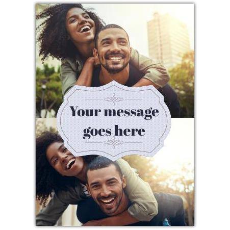 Personalised Two Photos Photo Gallery Card with Central Message Badge for Any Occasion