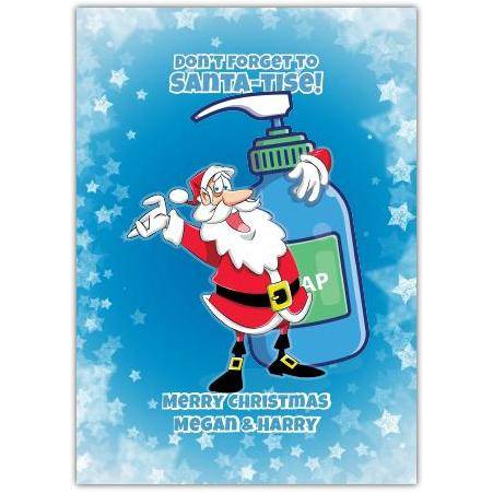 Humorous Santa-tise Christmas Card Customisable Festive Hand Sanitiser Design