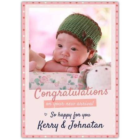 Personalised New Baby Congratulations Card with Photo Upload Pink Circles Design