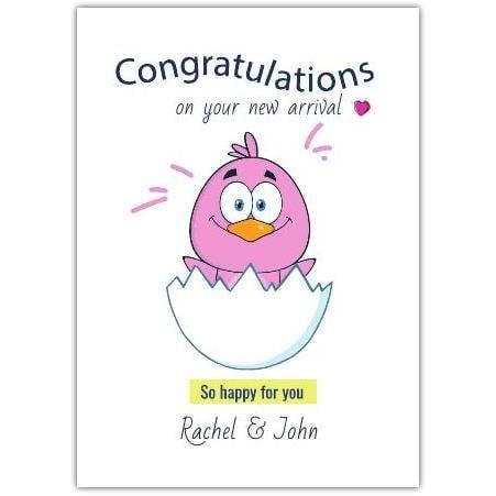 Personalised Congratulations Card New Baby Pink Bird Hatching New Arrival Greeting Card
