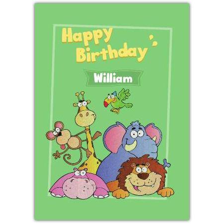 Personalised Happy Birthday Card with Cute Wild Animals for Kids