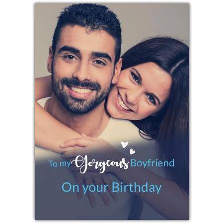 Personalised Happy Birthday Photo Card for Boyfriend with Blue Blurry Frame Design