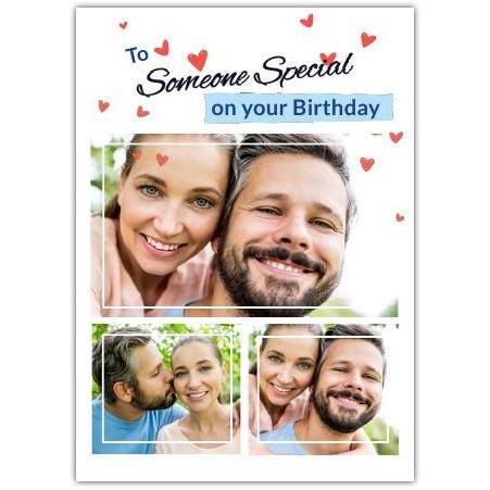 Personalised Birthday Card with 3 Photo Gallery and Red Hearts for Someone Special