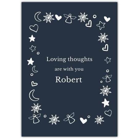 Sympathy Card with White Ornaments on Dark Blue Background Personalised Thoughts