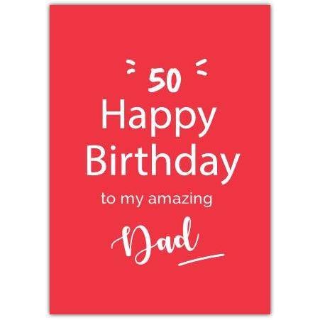 50th Birthday Card for Dad Red Background with Bold White Text