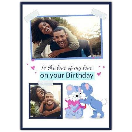 Personalised Romantic Birthday Card with Cats Kissing and Photo Upload Option