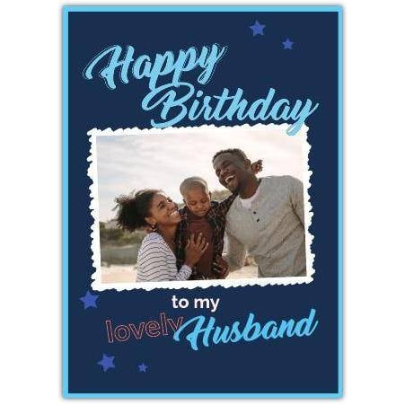 Personalised Happy Birthday Husband Card Blue Photo Upload White Frame Design