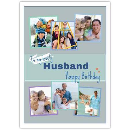 Personalised Happy Birthday Card for Husband with 6 Photo Frames Grey Design