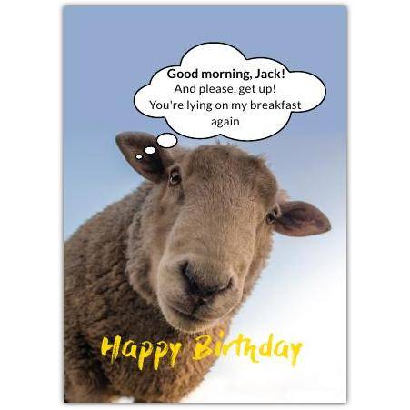 Humorous Happy Birthday Card with Sheep and Personalised Name Option for Him