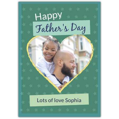 Personalised Happy Fathers Day Card with Heart Photo Upload and Star Design in Green