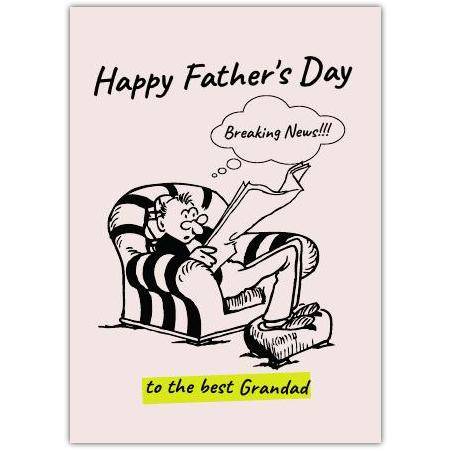 Happy Fathers Day Card for Grandad Man Reading Newspaper Funny Dad Greeting Card