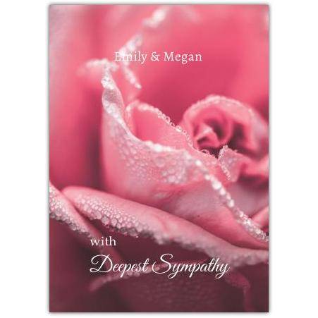 Personalised Pink Rose Sympathy Card with Dewdrops for Condolences and Comfort