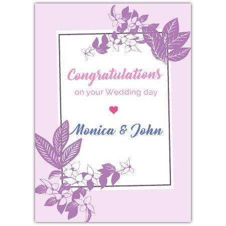 Personalised Congratulations on Your Wedding Day Card with Purple Floral Frame