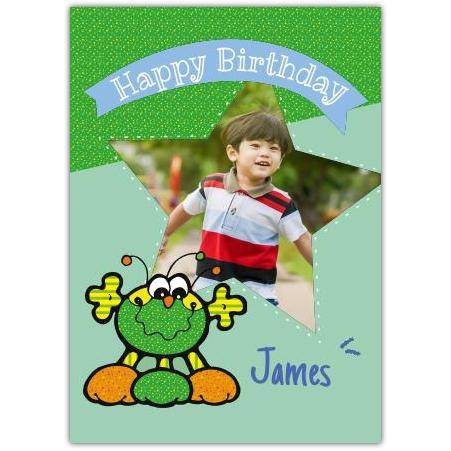 Personalised Happy Birthday Cute Alien Star Frame Photo Card for Boys