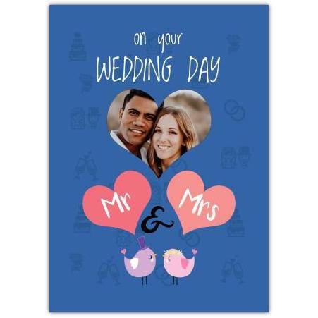 Personalised On Your Wedding Day Mr and Mrs Photo Insert Card with Cute Birds Design