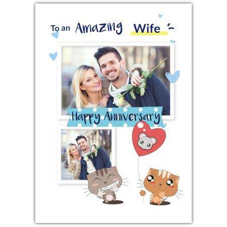 Personalised Happy Anniversary Card for Wife with Cute Cats and Balloon Design