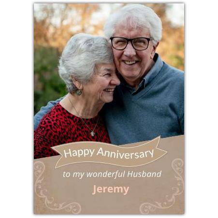 Personalised Happy Anniversary Card for Husband Retro Style Photo Upload Frame