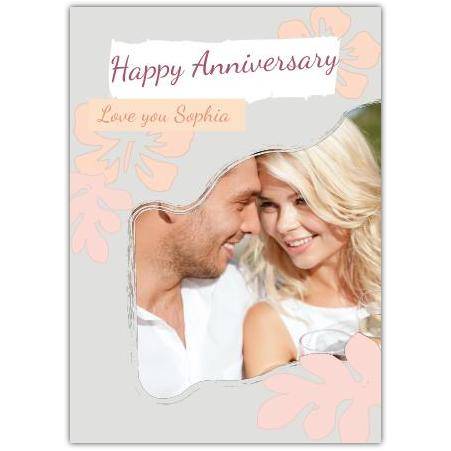Personalised Happy Anniversary Grey and Orange Photo Upload Card