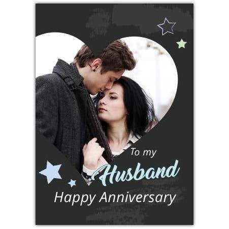 Personalised Happy Anniversary Card for Husband with Stars and Heart Photo Upload