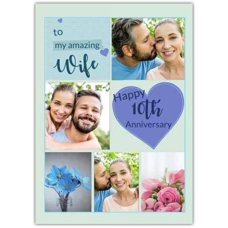 Personalised 10th Wedding Anniversary Card for Wife with Photo Gallery and Heart Design