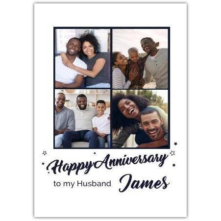 Personalised Happy Anniversary Card for Husband with Custom Photo Collage and Name