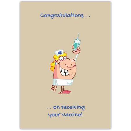 Funny Congratulations Card on Receiving Your Vaccine Featuring Cartoon Nurse with Injection