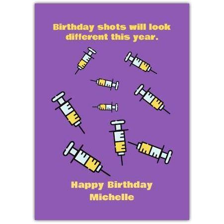 Funny Covid Vaccine Syringe Birthday Card with Personalised Text Option
