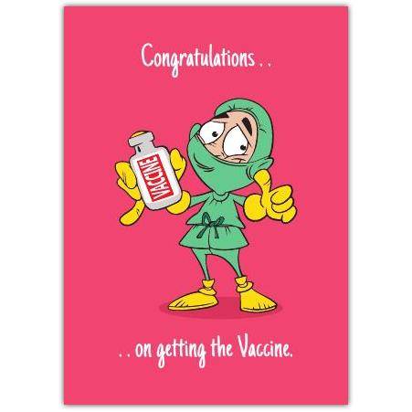 Congratulations on Getting Your Vaccine Card with Cartoon Doctor Illustration